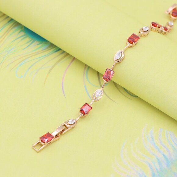 Elegant Rose Gold Bracelet with Red and White Zircon Stones, XPBL0726 - Picture 7 of 12